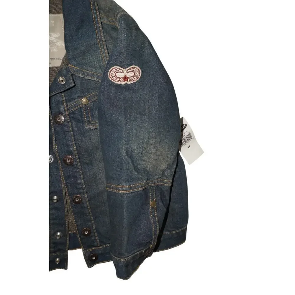 Old Navy Special Edition Denim Jacket Boys 4T NWT Patches Distressed Vintage Loo